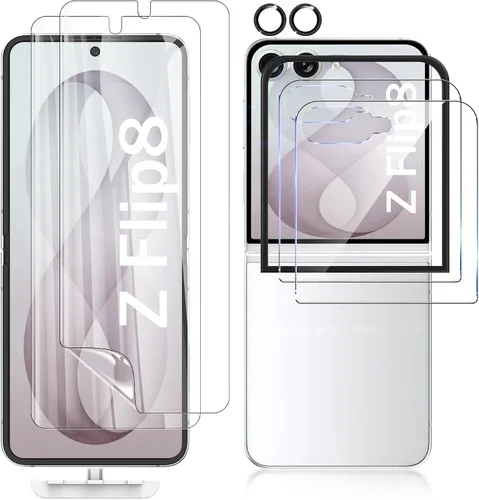 Vista 8 de Protector de pantalla para Samsung Galaxy Z Flip 5 (2 juegos, 6 unidades) Internal Flexible TPU Screen Protector + Outer Tempered Glass Screen