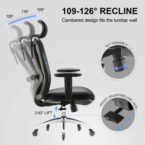 Vista 8 de SIHOO Silla de oficina ergonómica M18, ruedas mejoradas, silla