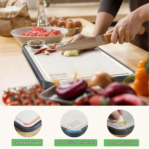 Vista 3 de Tablas de cortar de acero inoxidable para cocina, tabla de cortar 2 en 1 no tóxica de doble cara, tablas de cortar de grado alimenticio para carne