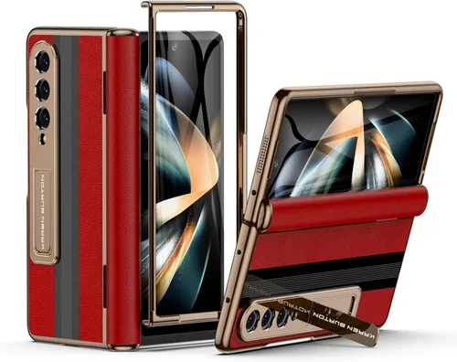 Vista 8 de Funda para teléfono Samsung Galaxy Z Fold 4 [piel auténtica de lujo Premier] [Protección de bisagra de cuerpo completo]