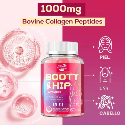 Vista 4 de Gomitas Booty para Mujeres - Gomitas BBL con Péptidos de Colágeno Bovino - Mezcla Herbal con Aguaje, Fenogreco, Kwao Krua, Yam Silvestre, Cardo
