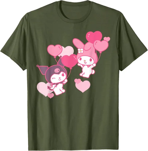 Vista 53 de Camiseta de My Melody y Kuromi con corazones del Día de San Valentín Negro