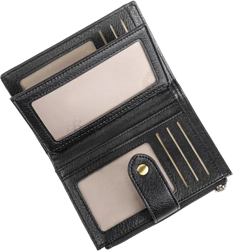 Vista 18 de FALAN MULE Cartera pequeña para mujer, de piel, plegable, compacta, pequeña, con bloqueo RFID, amarillo, antiguo (Antique Yellow), Cartera Rfid
