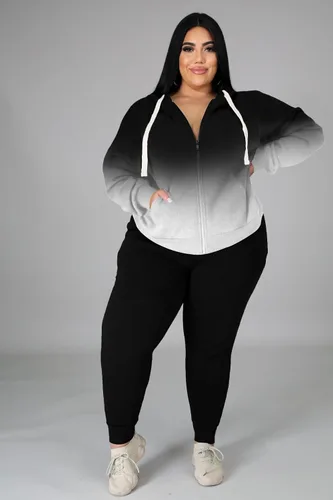 Vista 2 de Tycorwd Conjunto deportivo de dos piezas para mujer, talla grande, conjunto de sudadera de manga larga
