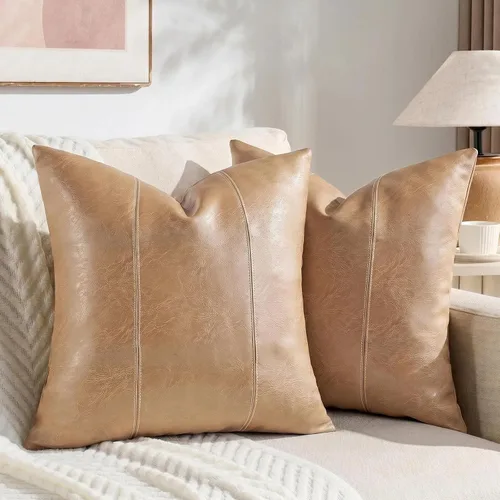 Vista 20 de Fancy Homi Paquete de 2 fundas de almohada decorativas de cuero sintético bohemio negro de 16 x 16 pulgadas para sala de estar, sofá, cama, sofá