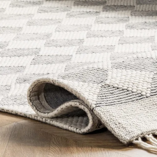 Vista 6 de Rugs USA Fractal - Alfombra de lana de diamante, 2x8, gris