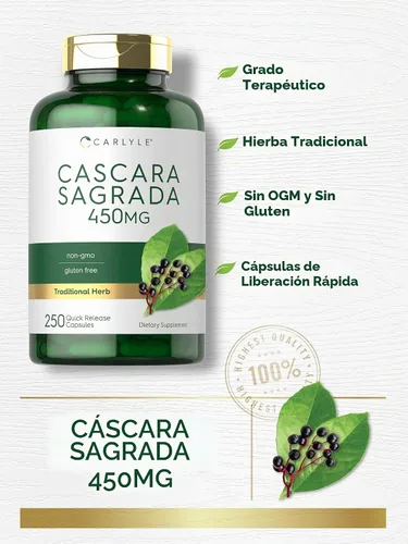 Vista 4 de Carlyle Cápsulas de Cascara Sagrada 450 mg 250 unidades Suplemento
