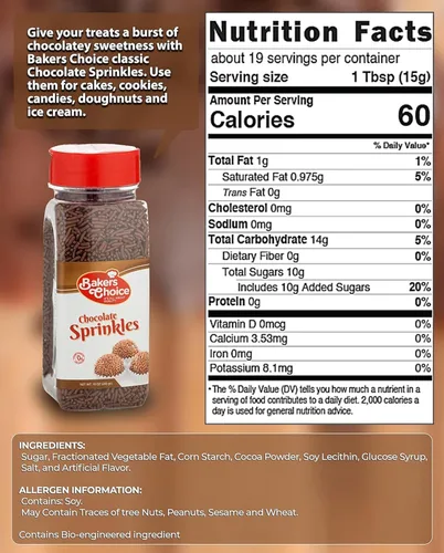 Vista 2 de Bakers Choice Gránulos de chocolate para aderezos de helado, chispas de chocolate Jimmies para hornear, sin lácteos, Kosher de 10 onzas.