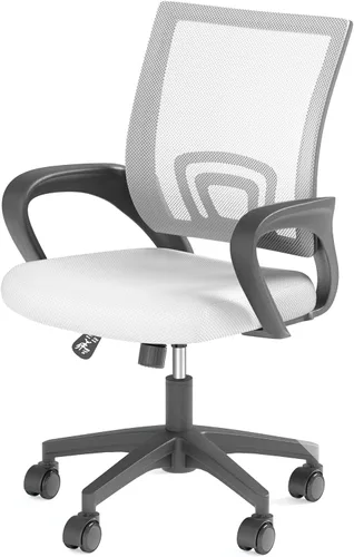 Vista 21 de Silla de oficina ergonómica, silla de escritorio de malla con respaldo medio, silla de computadora, color negro Soporte lumbar, modo oscilante