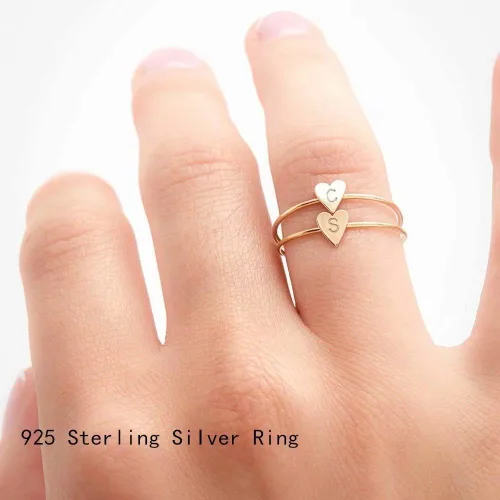 Vista 3 de Memorjew 925 Sterling Silver Rings for Girls Women, Dainty Initial Heart Ring Stacking Ring for Women Girls Jewelry Gifts