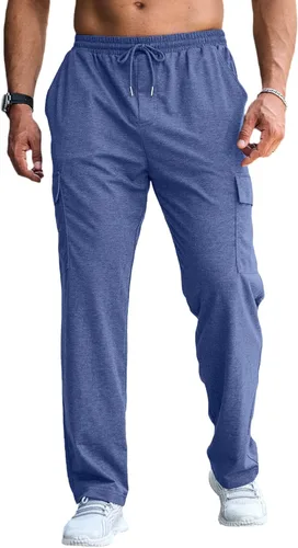Vista 2 de CTU Pantalones deportivos holgados de moda para hombre, ligeros, para entrenamiento, pantalones deportivos con parte inferior abierta con bolsillos