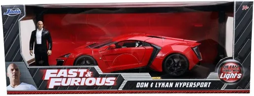 Vista 5 de Jada Fast & Furious Lykan Hypersport 1:18 - Coche fundido a presión y figura de Dom de 3 pulgadas, juguetes para niños y adultos