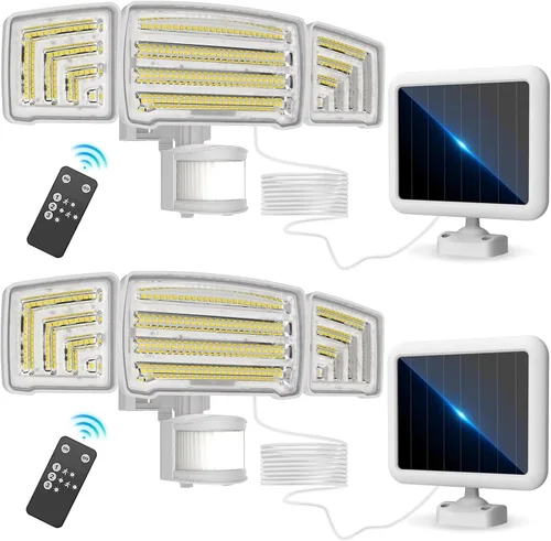 Vista 8 de Energetic - Luces solares para exteriores, 1800 lm, 192 luces LED de seguridad con sensor de movimiento con control remoto, reflector impermeable