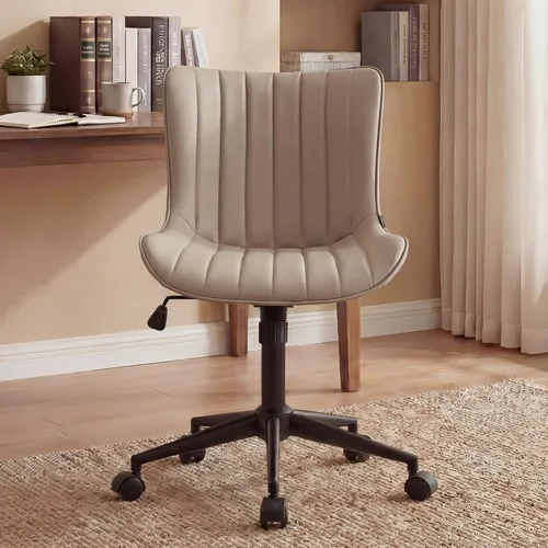 Vista 7 de Kidol & Shellder Silla de escritorio de oficina con ruedas, moderna silla giratoria de cuero sin brazos con respaldo acolchado cómodo, ergonómico