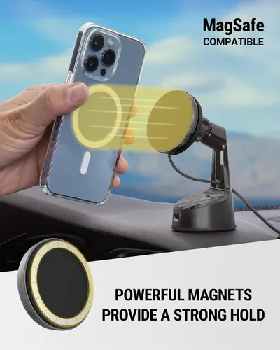Vista 5 de Scosche MEMSQRWD MagicMount Elite - Soporte magnético de carga inalámbrica para el salpicadero/parabrisas del automóvil con cargador rápido USB-C