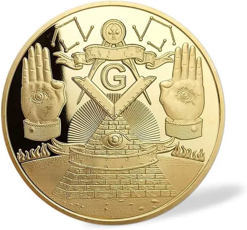 Vista 2 de Masonic Challenge Coin Square Brújula Masón Lodge Mapa Familiar Herramientas de Trabajo