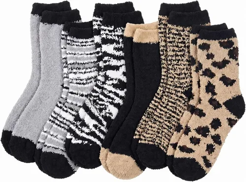 Vista 18 de YSense Calcetines mullidos y mullidos para mujer, 6 pares, calcetines de Negro Marrón Blanco Caqui