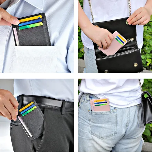 Vista 5 de Cartera delgada con bloqueo RFID para tarjetas, cartera minimalista de cuero con bolsillo frontal para mujer Slim, RFID Blocking, Minimalist, Front