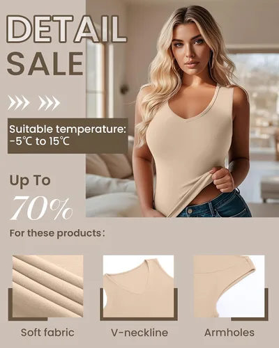 Vista 4 de Paquete de 4 camisetas térmicas sin mangas para mujer, con cuello en V, forro polar, sin mangas, cálido, chaleco de capa base
