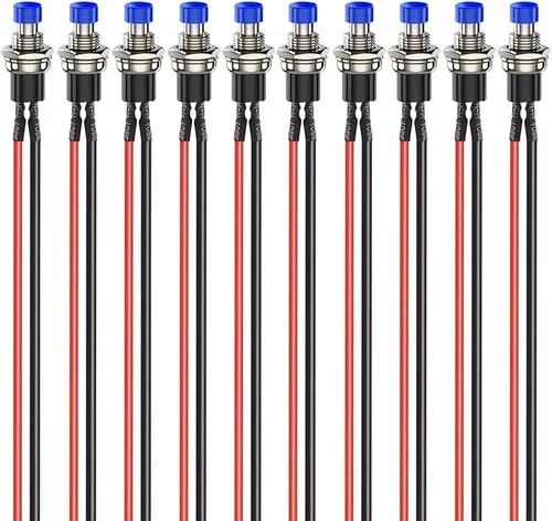 Vista 14 de Gebildet 10 piezas de botón de presión momentáneo mini precableado negro 3V-6V-12V-24V-230V/1A, SPST normalmente abierto ON/Off, botón redondo de 2