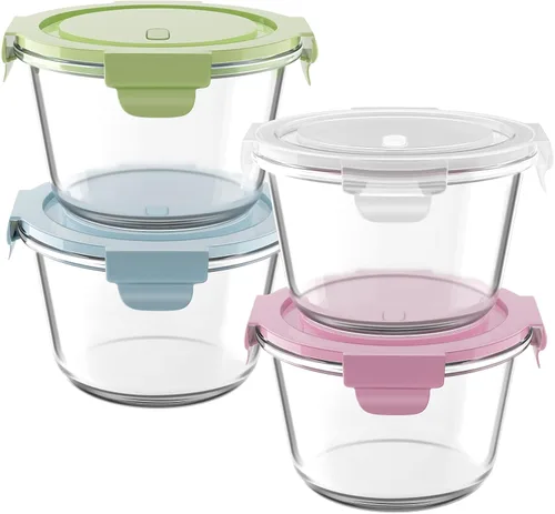 Vista 2 de 16 onzas Recipientes de vidrio para preparar comidas, recipientes herméticos de vidrio de 2 tazas con tapas, recipientes de sopa de vidrio