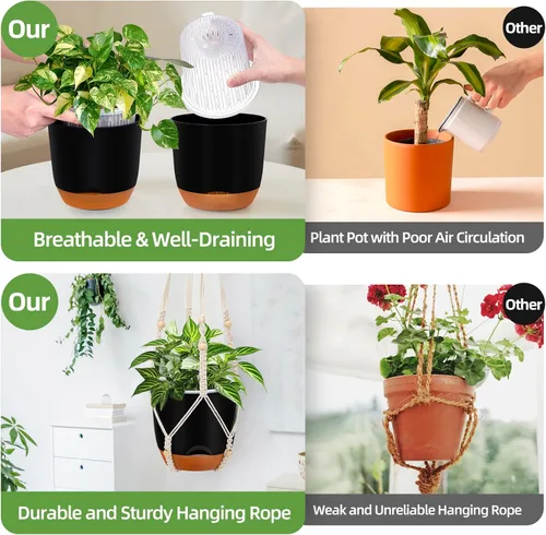 Vista 2 de Paquete de 2 macetas colgantes de riego automático de 7.2 pulgadas para plantas de interior y exterior, macetas colgantes de macramé de 34 pulgadas