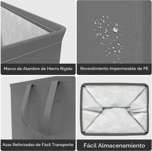 Vista 5 de Canasta de lavandería grande plegable de 75L con asas, cesta de ropa sucia impermeable para dormitorio, canasta de lavandería alta independiente