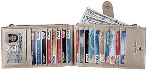 Vista 2 de Travelambo Cartera para mujer con múltiples tarjetas y bolsillo frontal minimalista de piel delgada