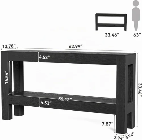 Vista 3 de LITTLE TREE - Mesa de consola de 63 pulgadas en negro para entrada, mesa estrecha y larga de madera para sala de estar, pasillo, sofá, entrada