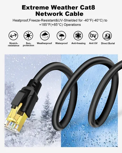Vista 5 de Cable Ethernet CAT 8, 1.5 pies (paquete de 3) de ultra alta velocidad de 40 Gbps 2000 MHz SFTP CAT8, cable de red LAN de Internet con conector RJ45