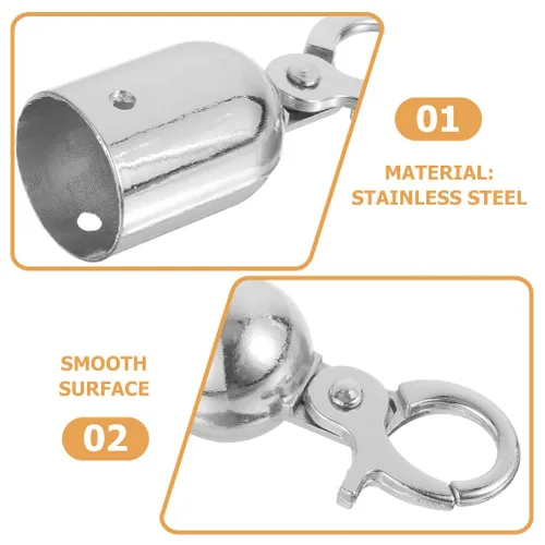 Vista 4 de Angoily 2 tapones de extremo de cuerda de acero inoxidable con gancho a presión, clips de mosquetón resistentes para accesorios de cuerda