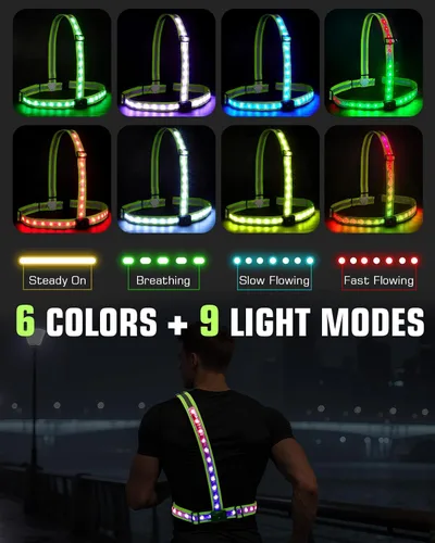 Vista 2 de Zacro Chaleco reflectante para correr con 9 modos RGB, luz de pecho de alta visibilidad de 500LM para corredores, equipo de correr recargable