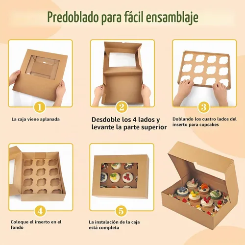 Vista 5 de Svalor Cajas para cupcakes, 12 unidades, paquete de 2 recipientes desechables para cupcakes, portador de cupcakes de grado alimenticio con ventana e