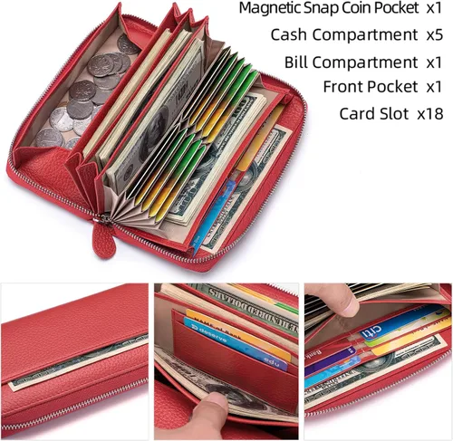 Vista 5 de RFID Blocking Womens Zipper Wallet Leather Large Capacity Billfold Clutch Zip Around Wallets for Women