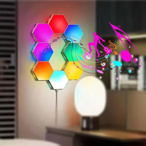 Vista 4 de Vcwtty Paneles de Luces Hexagonales para Pared, Luces LED Inteligentes de Pared con APP, Ensamblaje Modular DIY con Sincronización de Música RGB