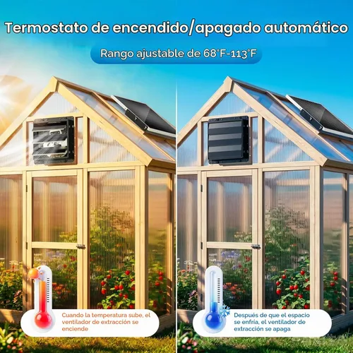 Vista 4 de Hon&Guan Ventilador de escape solar de 10 pulgadas con adaptador de CA, 647 CFM, panel de 30 W, termostato y control de 4 velocidades