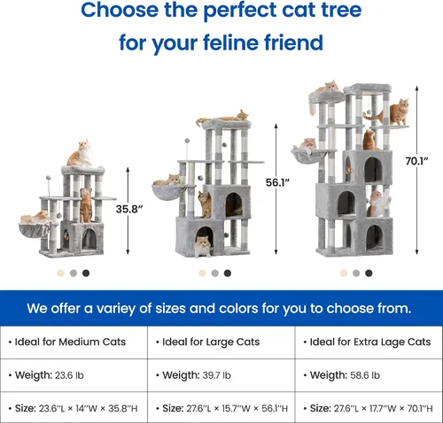 Vista 8 de MWPO Árbol grande para gatos, torre para gatos de interior de 56.1 pulgadas con 2 condominios grandes para gatos, soporte de varios niveles