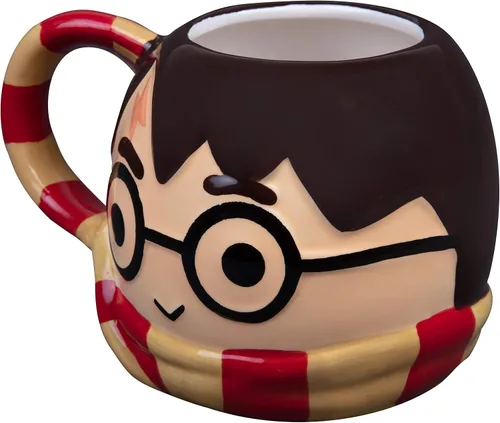 Vista 3 de Harry Potter Taza de café figural, 24 onzas, diseño lindo de Chibi con asa de bufanda Gryffindor, cerámica