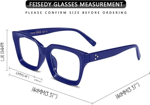 Vista 4 de FEISEDY Gafas cuadradas clásicas sin receta para mujer marco grueso para gafas B2461