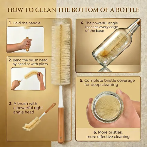 Vista 5 de ALINK Juego de cepillos largos extra grandes para botellas – Limpiador de botellas con mango de bambú de 16/15 pulgadas de largo para botellas