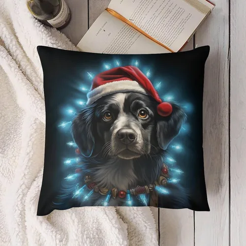 Vista 4 de Almohadas decorativas para cama, diseño de perro de Papá Noel con luces de Navidad, fundas de almohada para sofá para amantes de los perros, funda