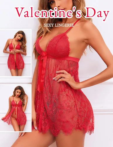 Vista 2 de Avidlove Lencería sexy para mujer babydoll de encaje pestañas para boda lencería