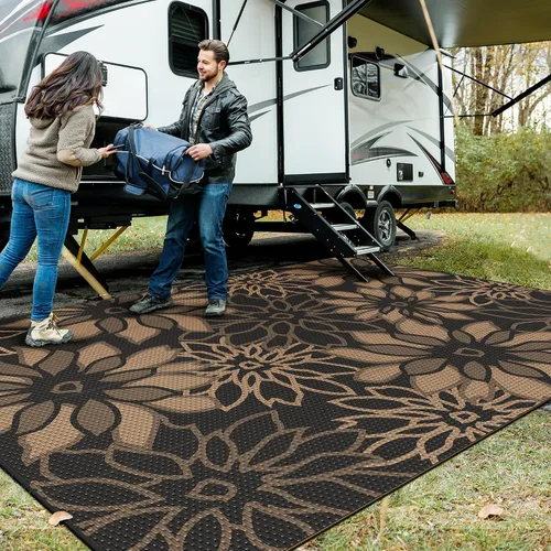 Vista 104 de GENIMO - Alfombra para exteriores de 6 x 9 pies, para patio, espacios amplios, reversible, de pajillas de plástico, alfombra impermeable para Azul