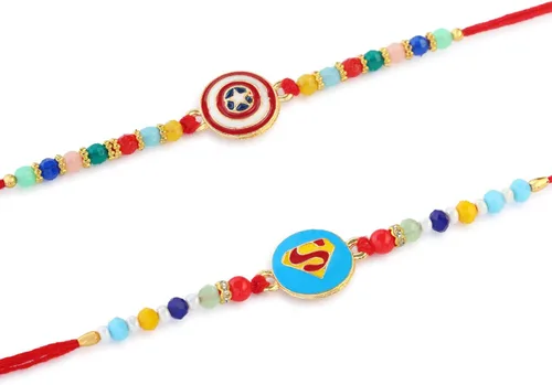 Vista 3 de Set of 2 SuperHero's Rakhi for Brother with Raksha Bandhan Greeting Card Roli Chawal Tika - Raksha Bandhan Rakhi for Small Brothers Rakhi for