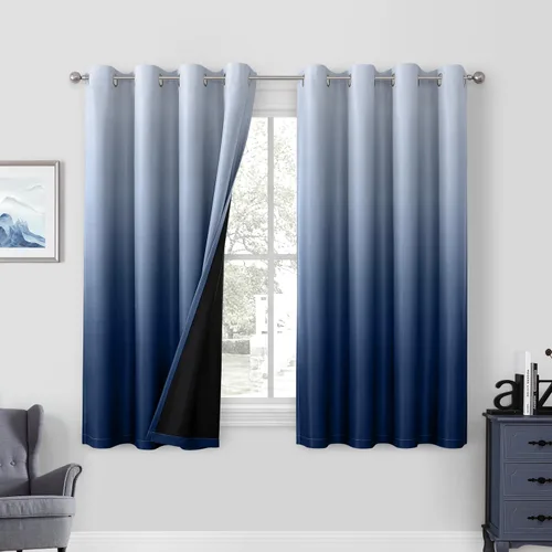 Vista 22 de HOMEIDEAS Cortinas negras 100% opacas degradadas, 52 pulgadas de ancho x 63 Negro