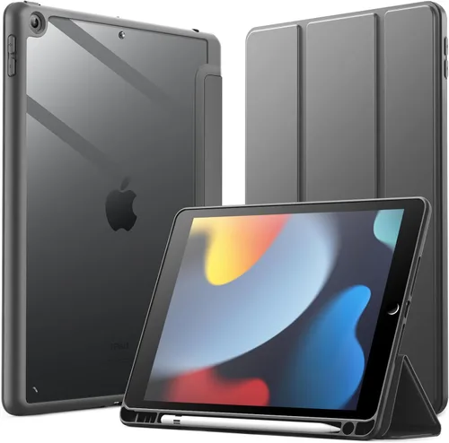 Vista 14 de JETech Funda para iPad de 10.2 pulgadas (9ª/8ª/7ª generación, 2021/2020/2019) con soporte para lápices, carcasa trasera transparente, soporte