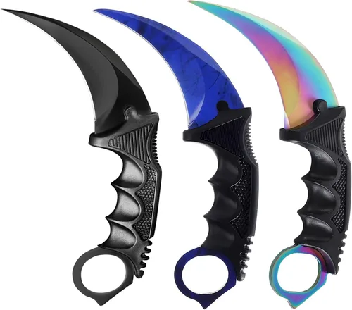Vista 11 de Cuchillo Karambit de hoja fija de 3 piezas, herramienta de campamento, cuchillo de caza al aire libre con funda y cable, adecuado para senderismo