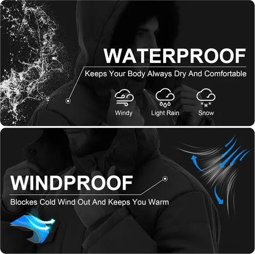 Vista 4 de CHEXPEL Abrigo de invierno para hombre, chaqueta de parka hinchada con capucha de piel, impermeable y resistente al viento, largo con forro polar