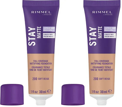 Vista 5 de 3 x Rimmel London Stay Matte - Base líquida mousse mate 30ml - 201 Beige clásico