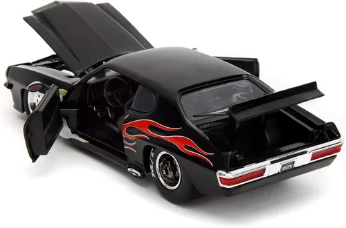 Vista 4 de 1971 Pontiac GTO Negro con Gráficos de Llama Bigtime Muscle Series 1/24 Diecast Model Car 35022